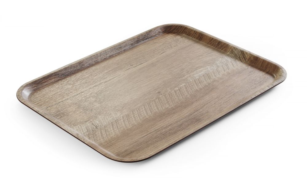 Serviertablett aus Melamin mit Holzoptik   Holz dunkel 330x430mm