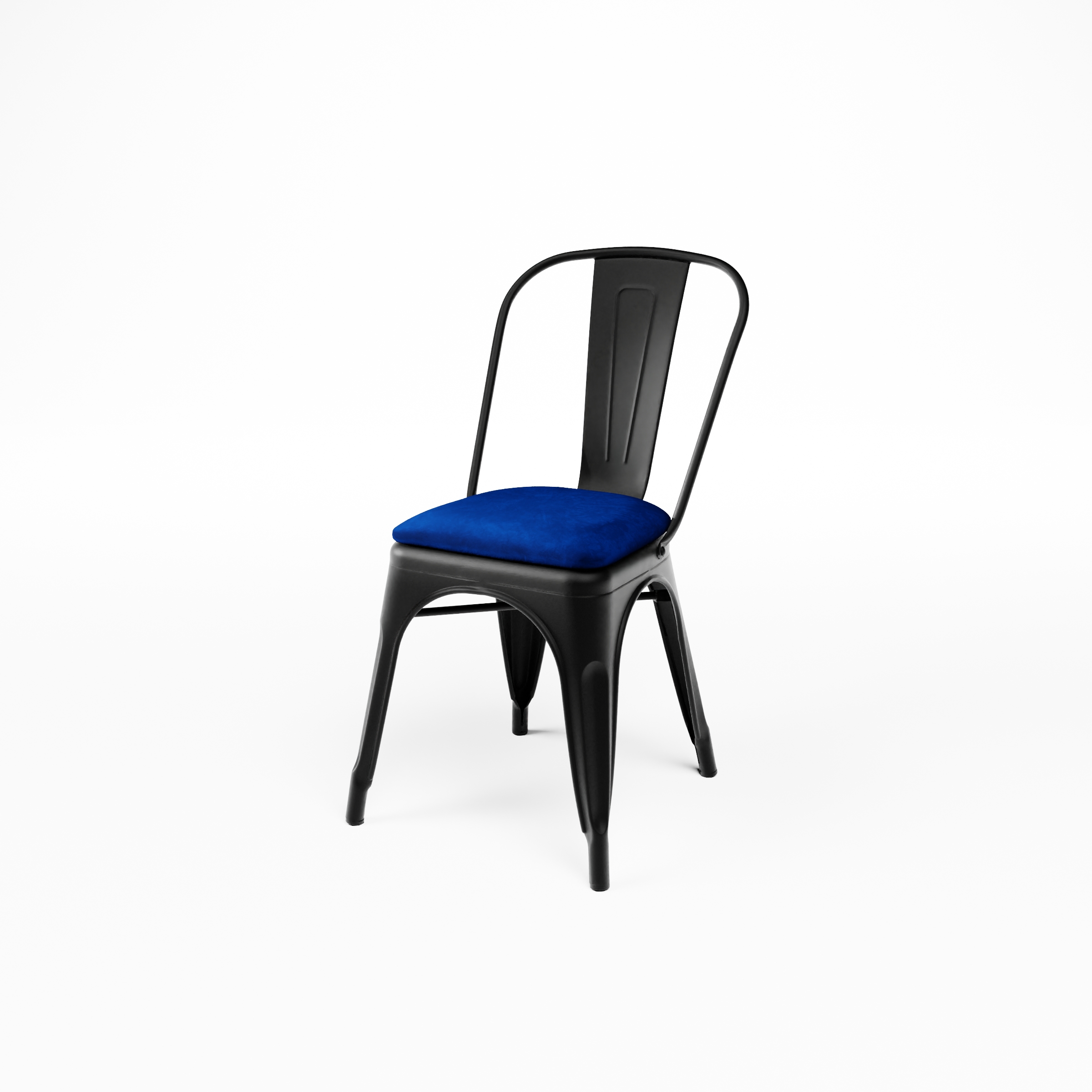 Restaurant Bistro Stuhl aus Stahl Stool Velours mit Sitzpolster Samt Blau
