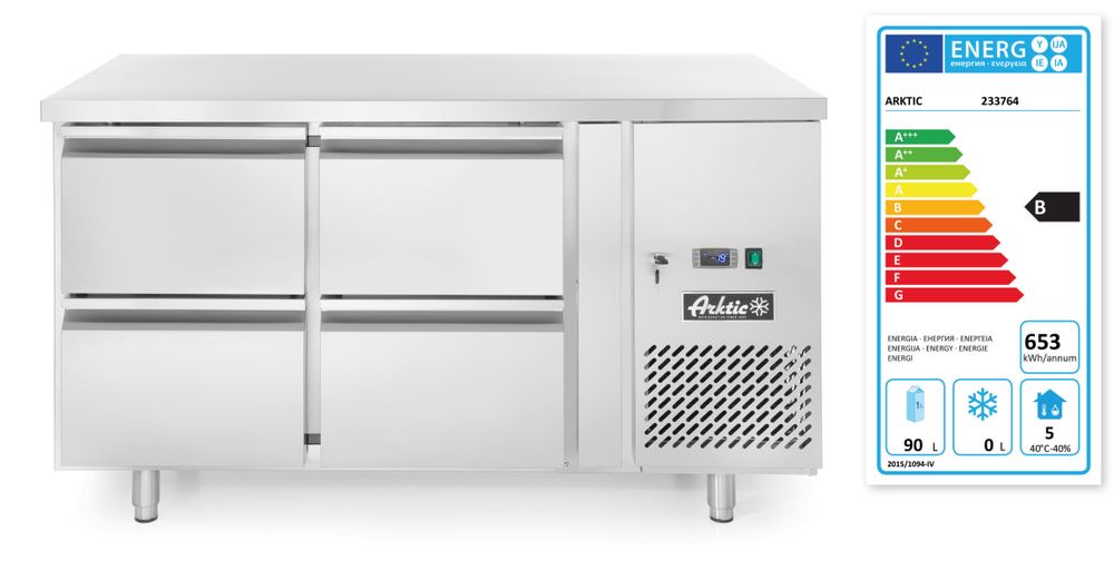 Kühltisch mit 4 Schubladen Profi Line 280L Arktic Profi Line 230V/250W 1360x700x(H)858mm-ING11163