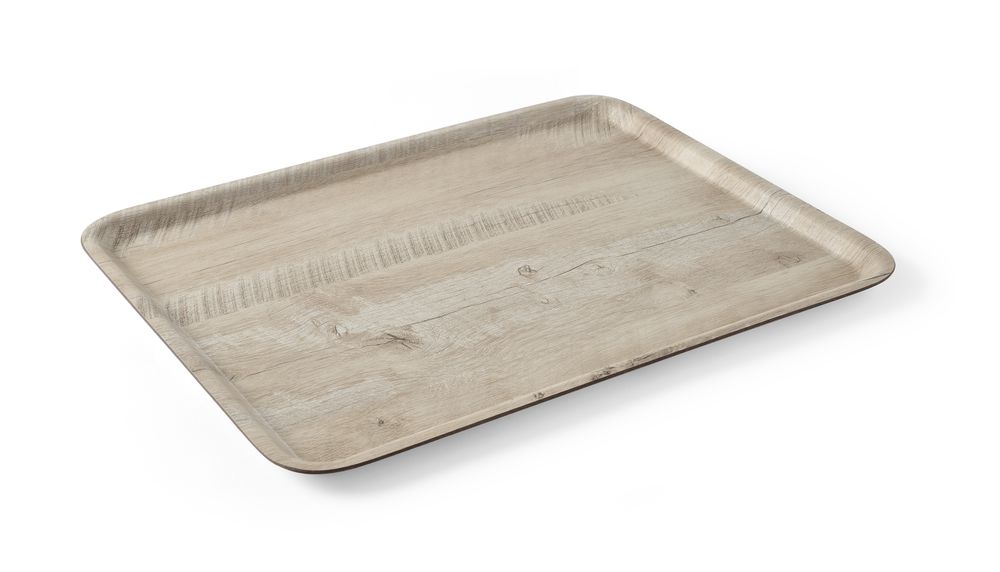Serviertablett aus Melamin mit Holzoptik   Holz hell 370x530mm