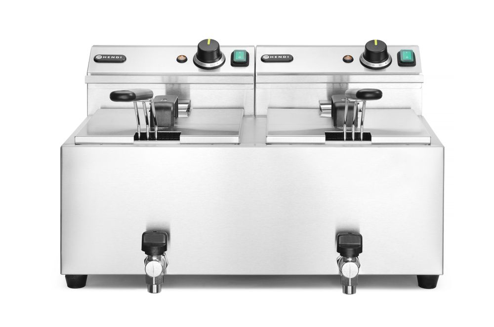 Profi Line Fritteuse mit Ablasshahn  2 × 8 l    Profi Line  16L  230V/7000W  610x515x(H)369mm-ING11590