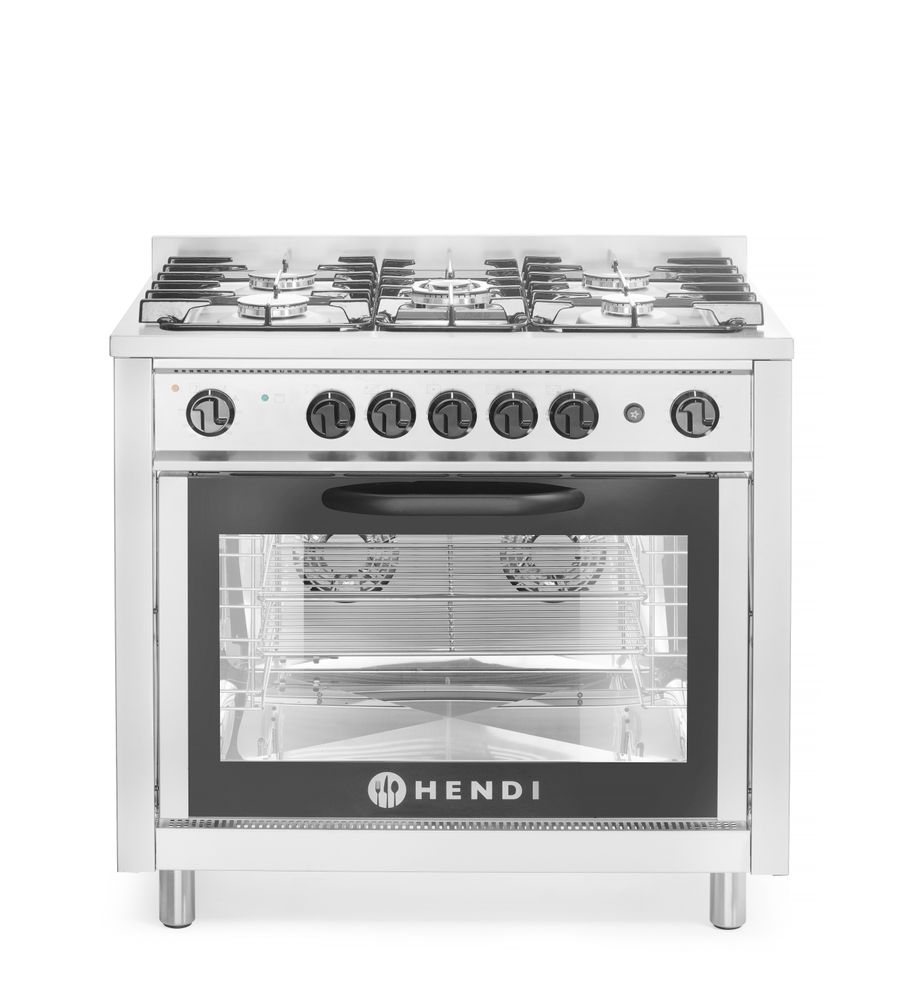 Gasherd - 5 Kochfelder mit Elektroofen    Kitchen Line  Silber  230V/2900W  14 3kW  900x653x(H)900mm-ING11550