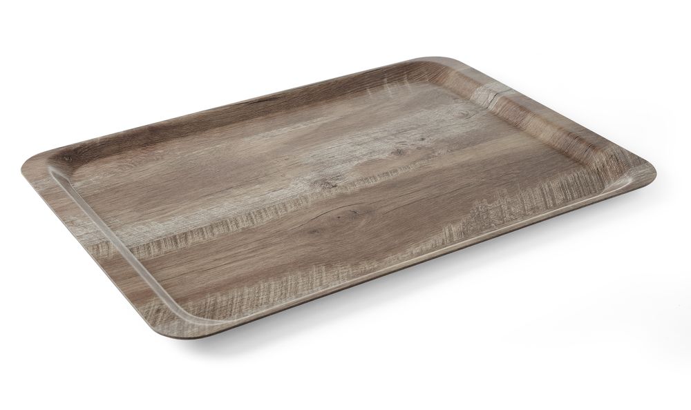 Serviertablett aus Melamin mit Holzoptik   Holz dunkel 370x530mm